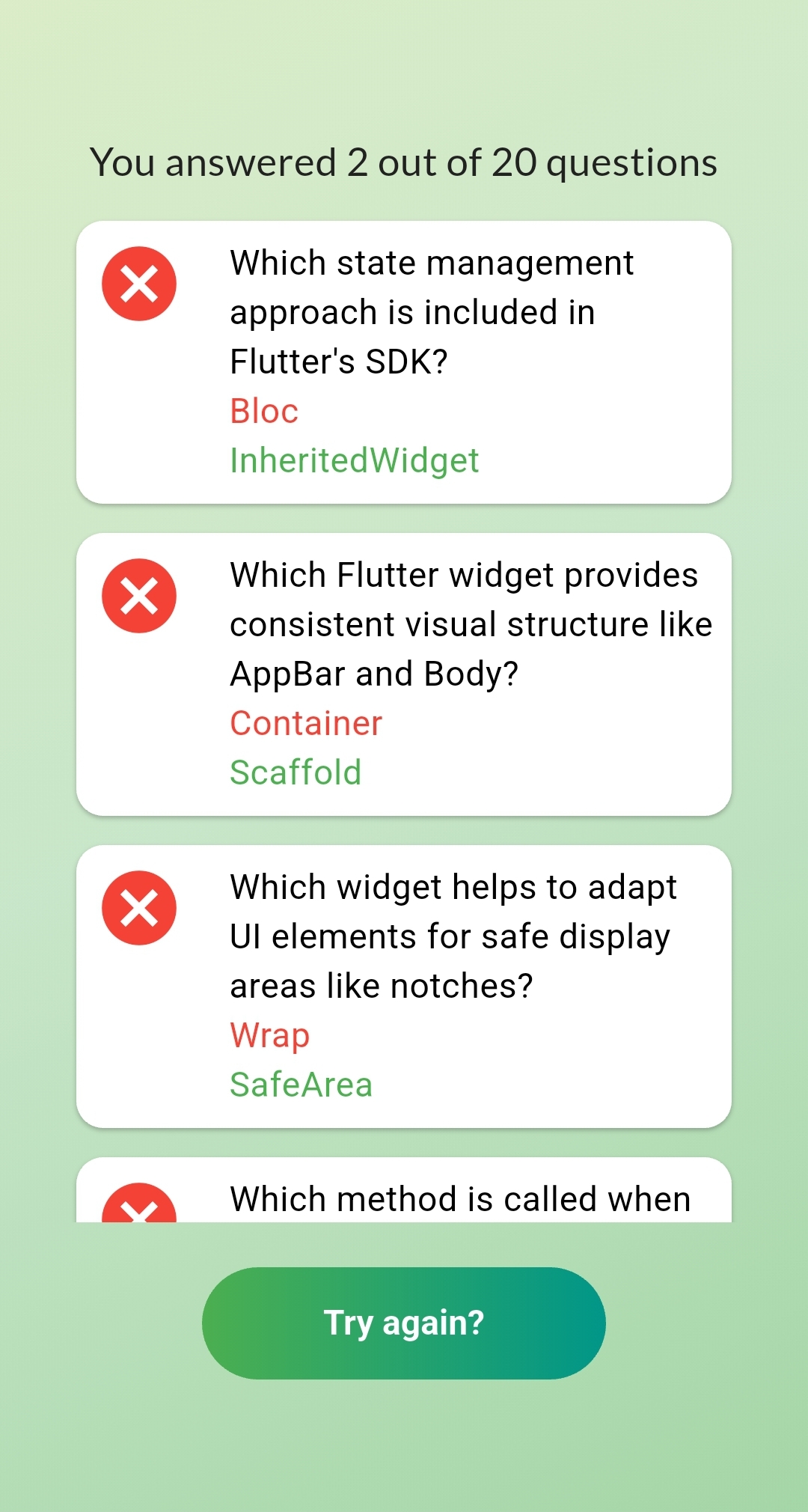 Quiz App Correct Answers